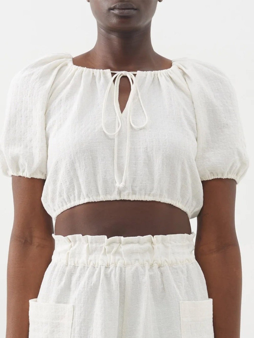 Casa Raki Rosa Textured Organic Cotton Crop Top Cream XL NWOT